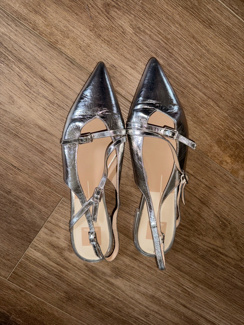 Dolce Vita Leather Metallic Silver Pointed Slingback Flats Size 10